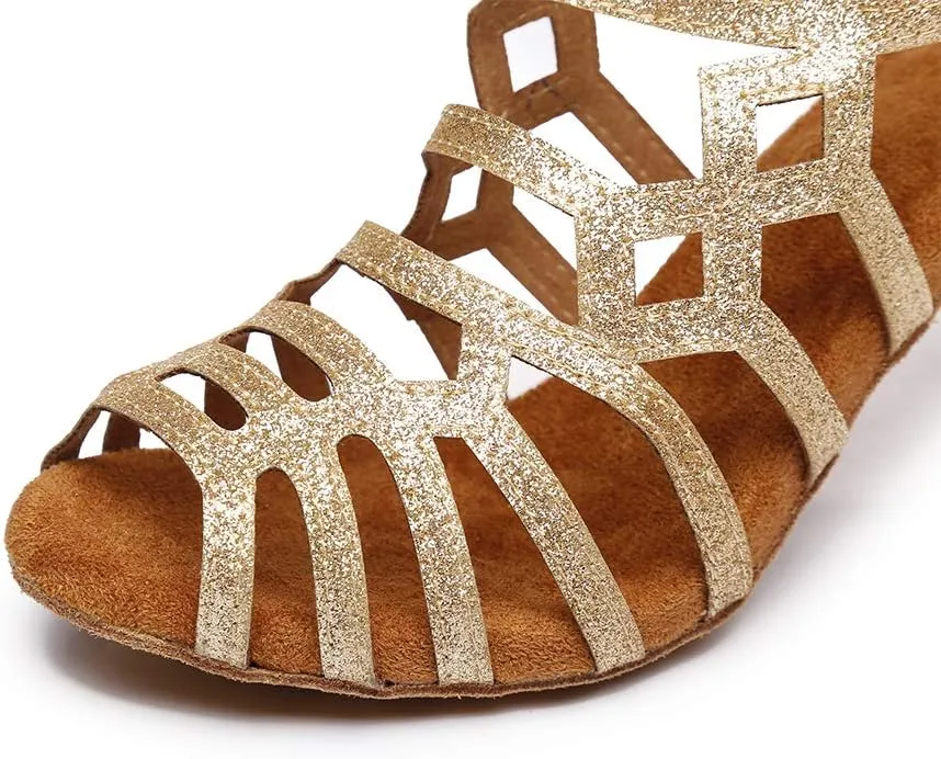 DKZSYIM Women's Latin Dance Shoes Ballroom Practice Suede Sole Wedding Performance Dance Shoe,Model YCL395