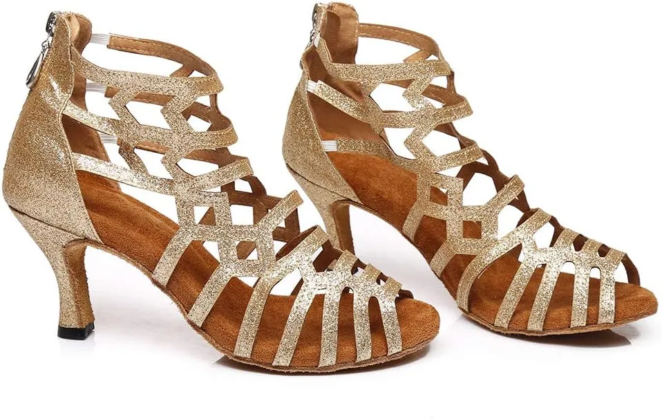 DKZSYIM Women's Latin Dance Shoes Ballroom Practice Suede Sole Wedding Performance Dance Shoe,Model YCL395