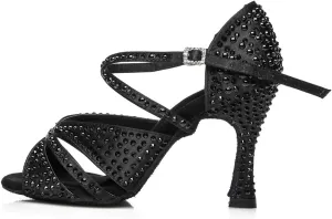 DKZSYIM Women's Satin Latin Dance Shoes Wedding Rhinestone Dance Shoes,Practice Dancing Shoes Model YCL379