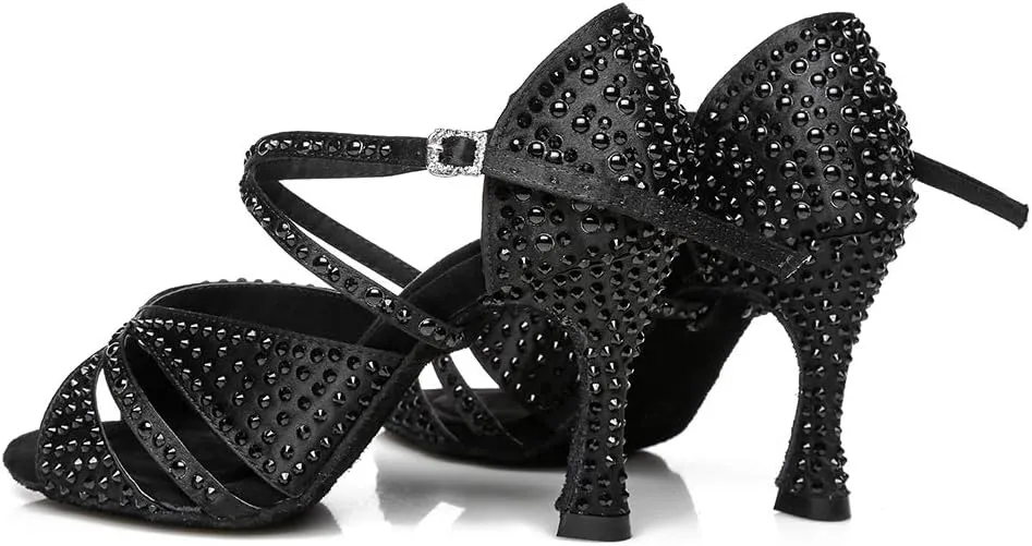 DKZSYIM Women's Satin Latin Dance Shoes Wedding Rhinestone Dance Shoes,Practice Dancing Shoes Model YCL379