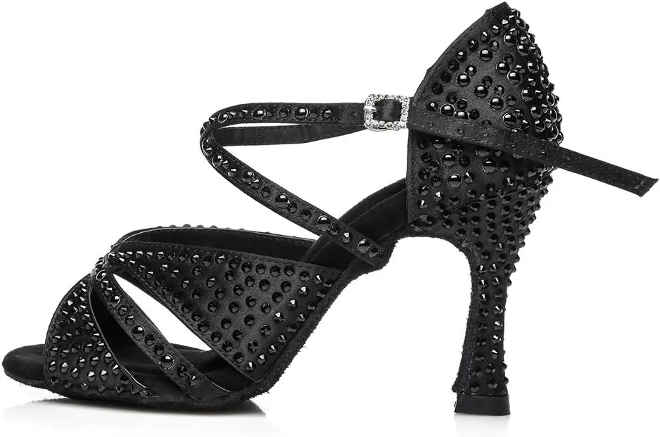 DKZSYIM Women's Satin Latin Dance Shoes Wedding Rhinestone Dance Shoes,Practice Dancing Shoes Model YCL379