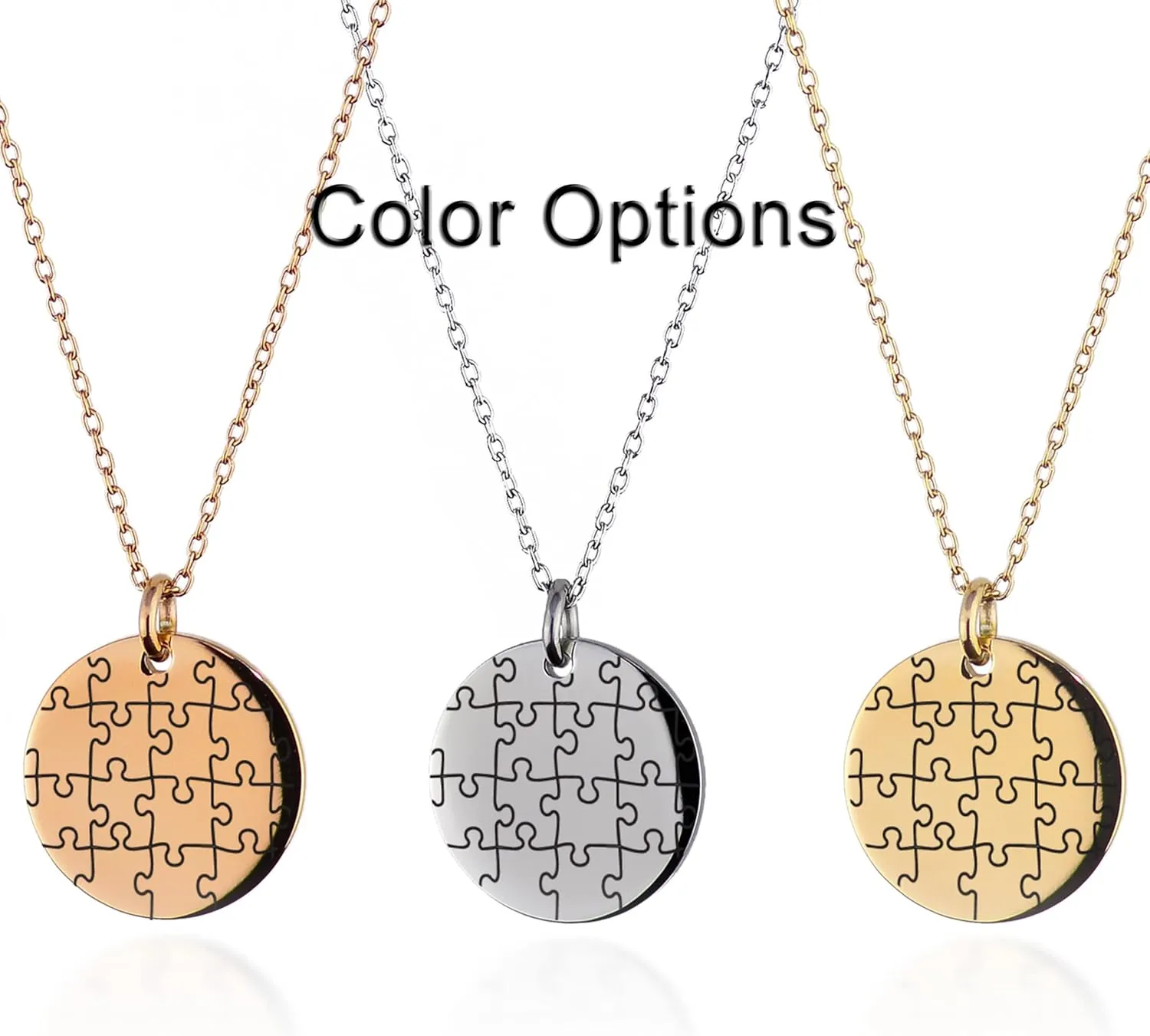 Dolceoro Custom Autism Necklace, Awareness Puzzle Jewelry, Personalized Autism Jewelry, 316L Stainless Steel