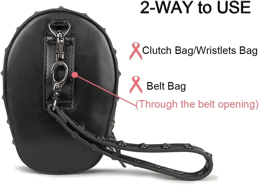 DownDown Gothic Wristlet Bags Purse 3D Skull Head Clutch Leather Purses Belt Bag Phone Packets Hip-hop Zip Wallet Women&Men-Black