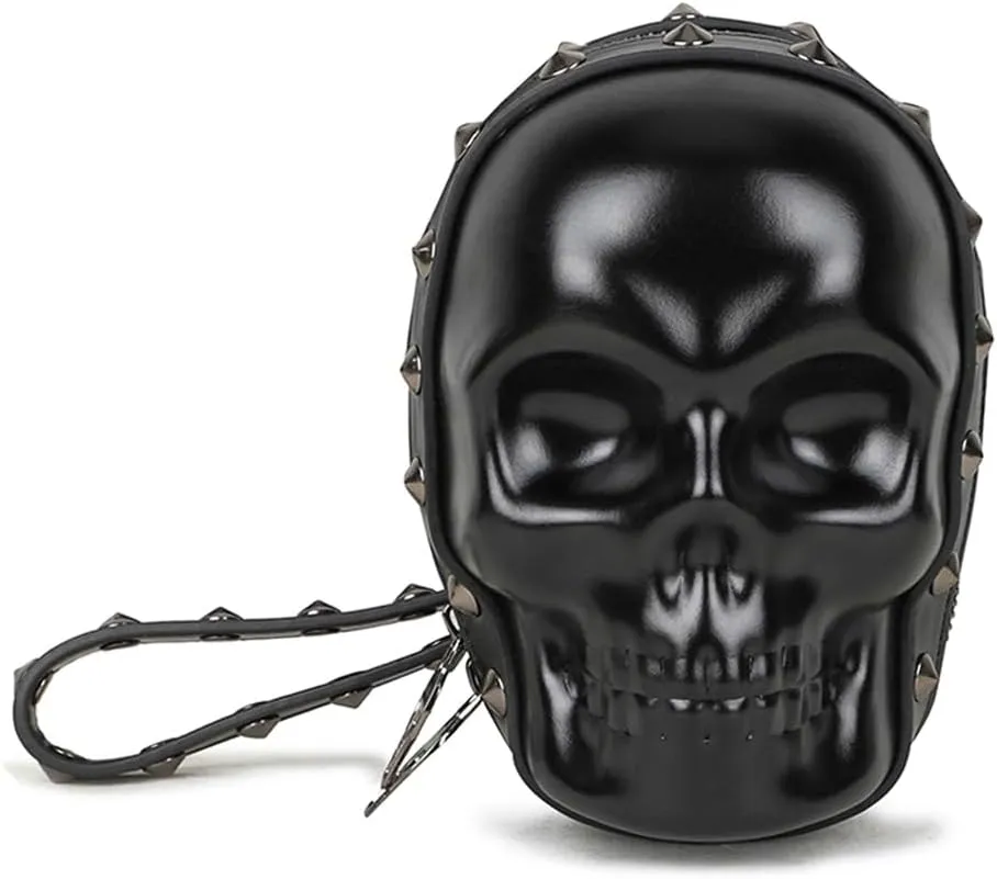 DownDown Gothic Wristlet Bags Purse 3D Skull Head Clutch Leather Purses Belt Bag Phone Packets Hip-hop Zip Wallet Women&Men-Black