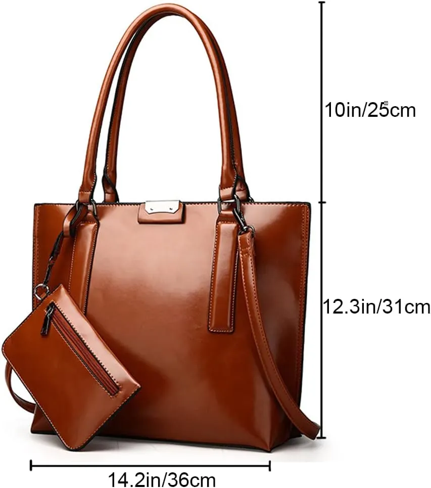 Downupdown Handbags and Purses for Women Glossy Leather Tote Bags Shoulder Bag Satchel Handbag Wallet Wristlets Bag 2-Pcs Set