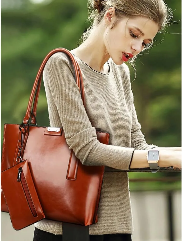 Downupdown Handbags and Purses for Women Glossy Leather Tote Bags Shoulder Bag Satchel Handbag Wallet Wristlets Bag 2-Pcs Set