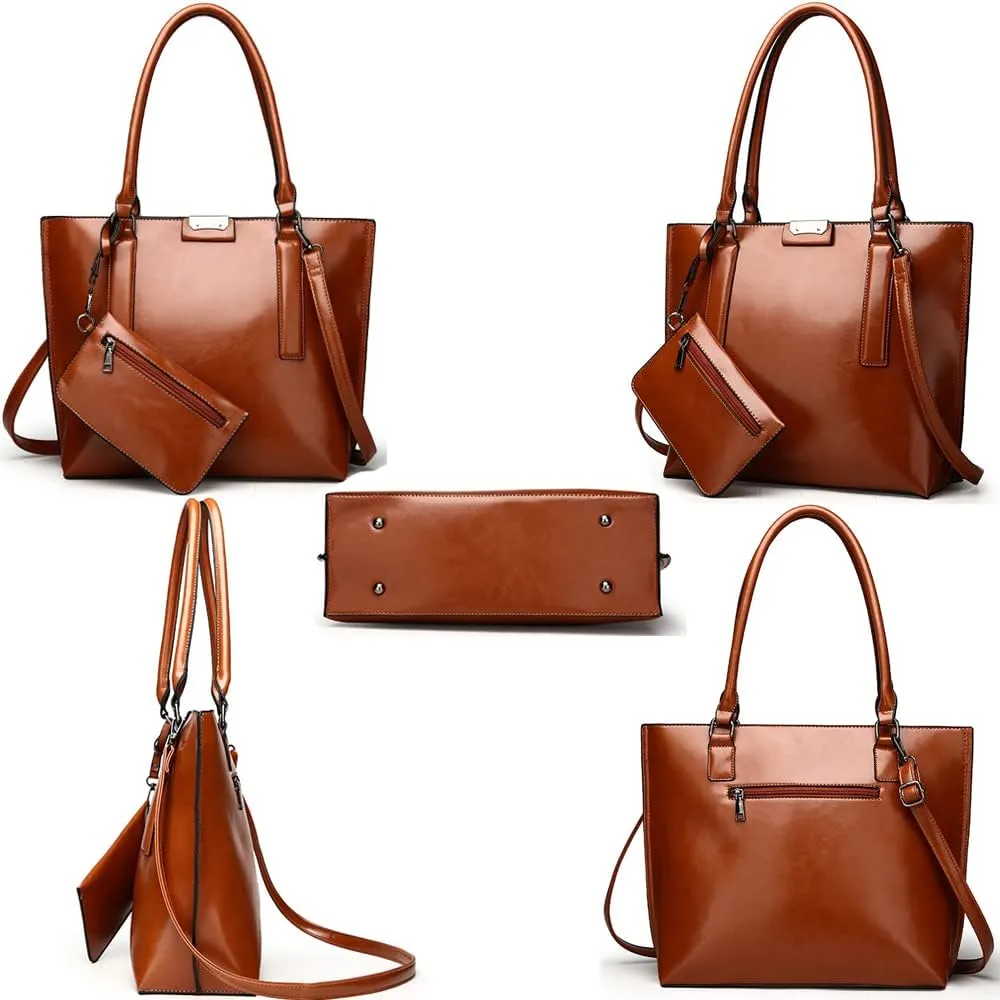 Downupdown Handbags and Purses for Women Glossy Leather Tote Bags Shoulder Bag Satchel Handbag Wallet Wristlets Bag 2-Pcs Set