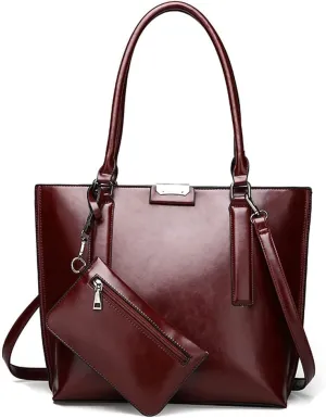 Downupdown Handbags and Purses for Women Glossy Leather Tote Bags Shoulder Bag Satchel Handbag Wallet Wristlets Bag 2-Pcs Set