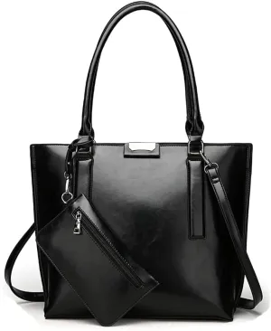 Downupdown Handbags and Purses for Women Glossy Leather Tote Bags Shoulder Bag Satchel Handbag Wallet Wristlets Bag 2-Pcs Set