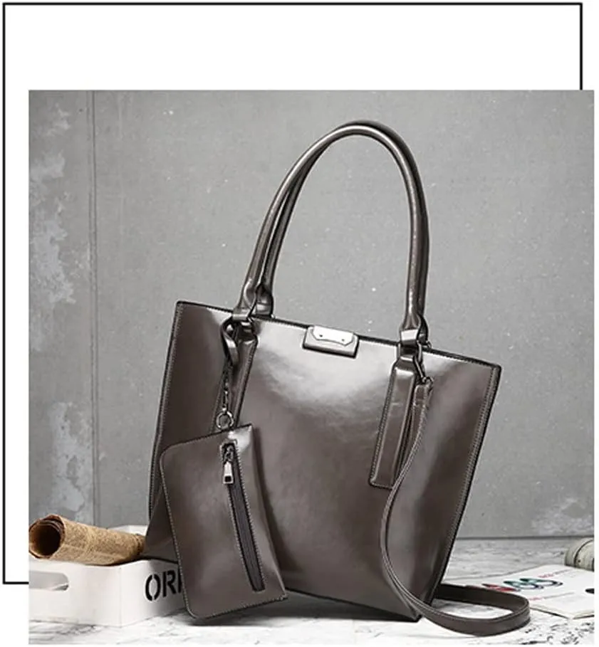 Downupdown Handbags and Purses for Women Glossy Leather Tote Bags Shoulder Bag Satchel Handbag Wallet Wristlets Bag 2-Pcs Set