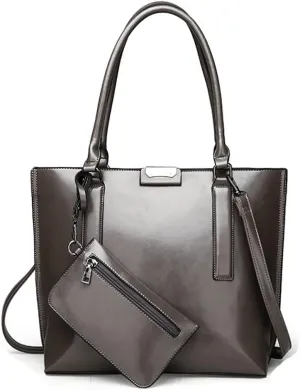 Downupdown Handbags and Purses for Women Glossy Leather Tote Bags Shoulder Bag Satchel Handbag Wallet Wristlets Bag 2-Pcs Set