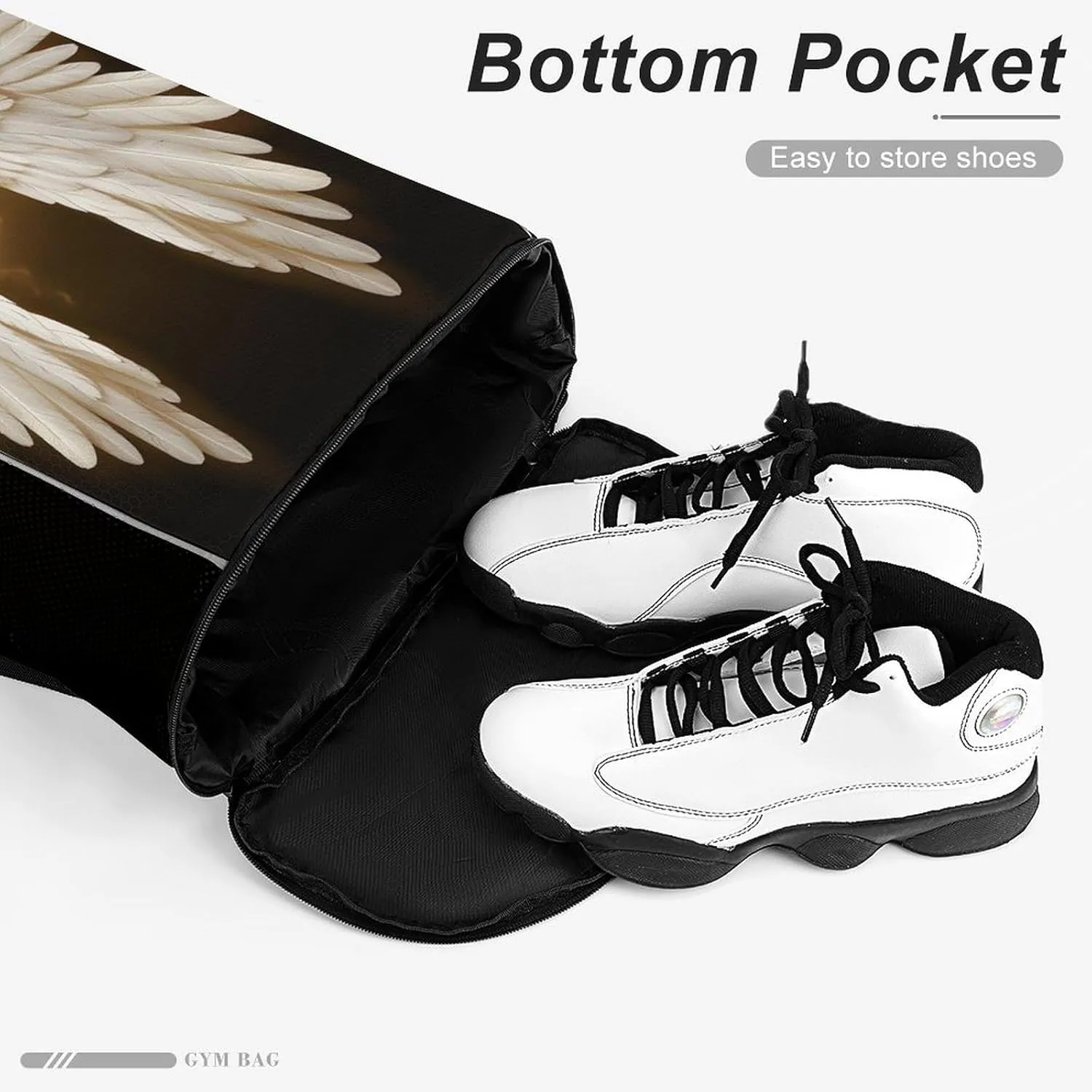 Drawstring Backpack Sports Gym Bag Resistant Sackpack Angel Wing String Bag for Women Men, 45.5x41.5x36cm