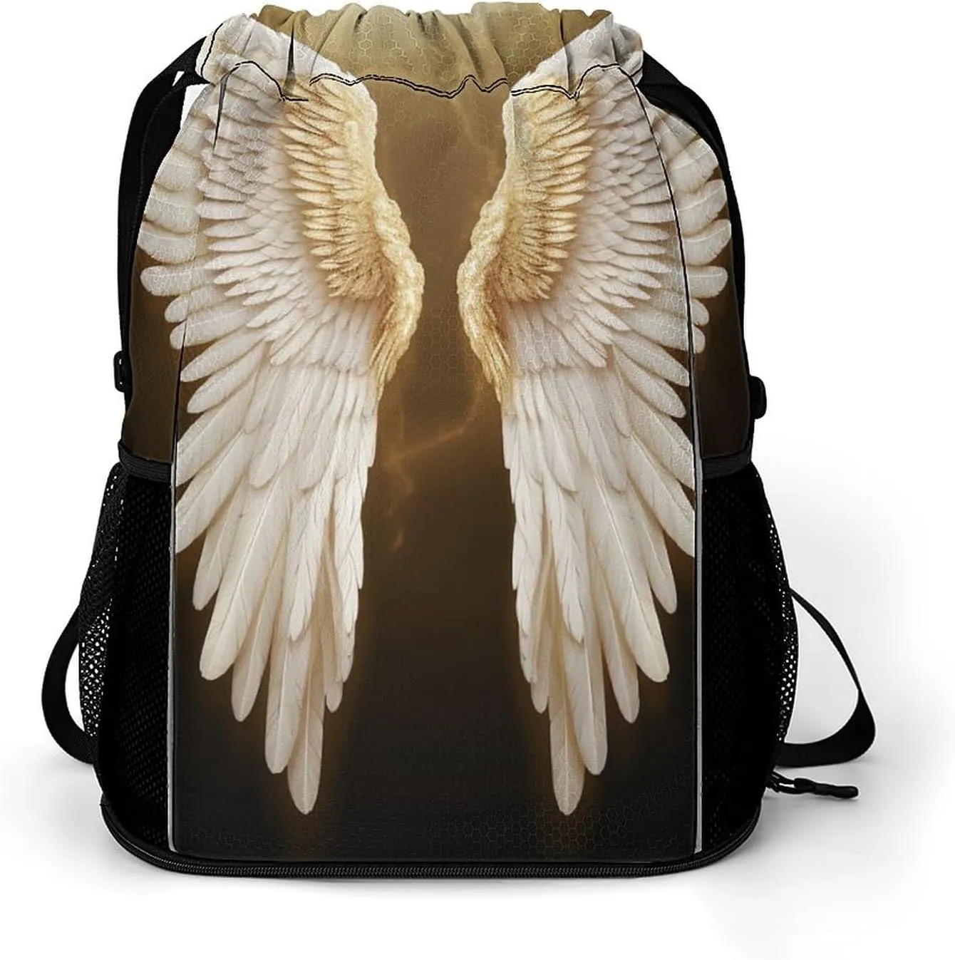 Drawstring Backpack Sports Gym Bag Resistant Sackpack Angel Wing String Bag for Women Men, 45.5x41.5x36cm