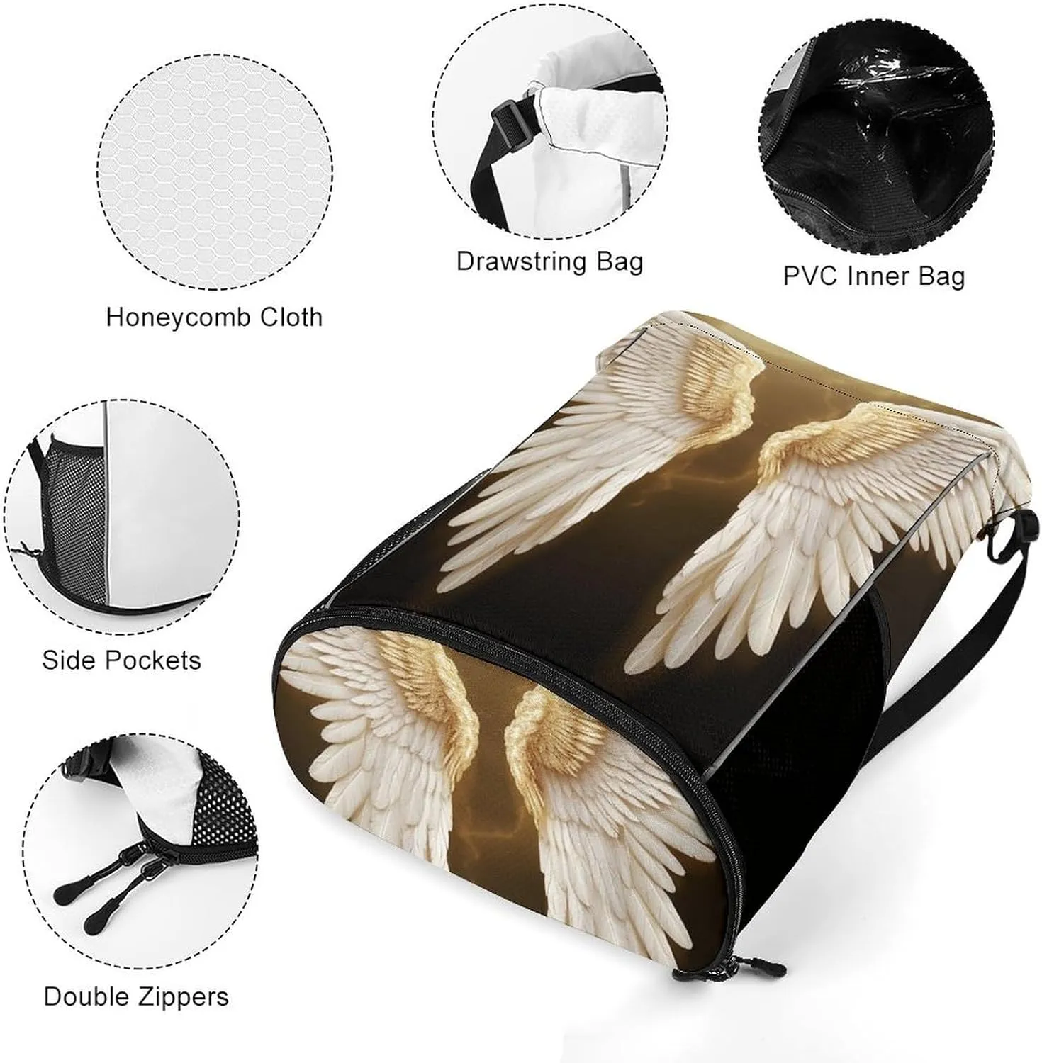 Drawstring Backpack Sports Gym Bag Resistant Sackpack Angel Wing String Bag for Women Men, 45.5x41.5x36cm