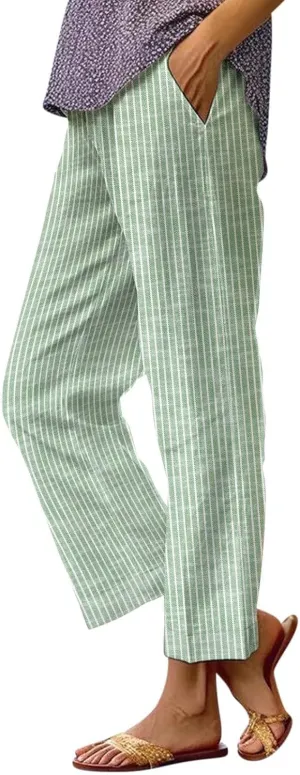 Drawstring Linen Pants Women Floral Cotton Linen Casual Pants Black Linen Pants Women Cropped Linen Pants Women