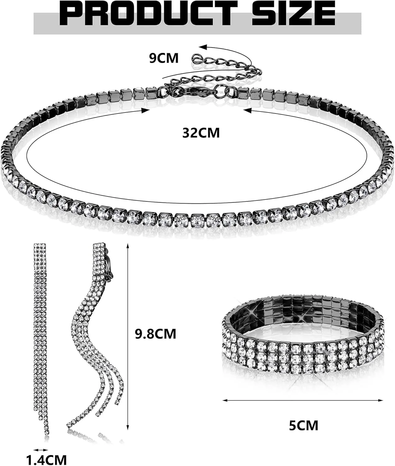 Drperfect Women Rhinestone Jewelry Set Flapper Cap Headpiece Head Jewelry Chains Stretch Bracelet Choker Necklace Dangle Fringe Earrings Silver Accessories for Wedding Jewelry