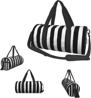 Duffle Bags Black & White Stripe Gym Bag for Men Women Waterproof Travel Duffle Bags Convertible Carry on Garment Bag for Travel Sports