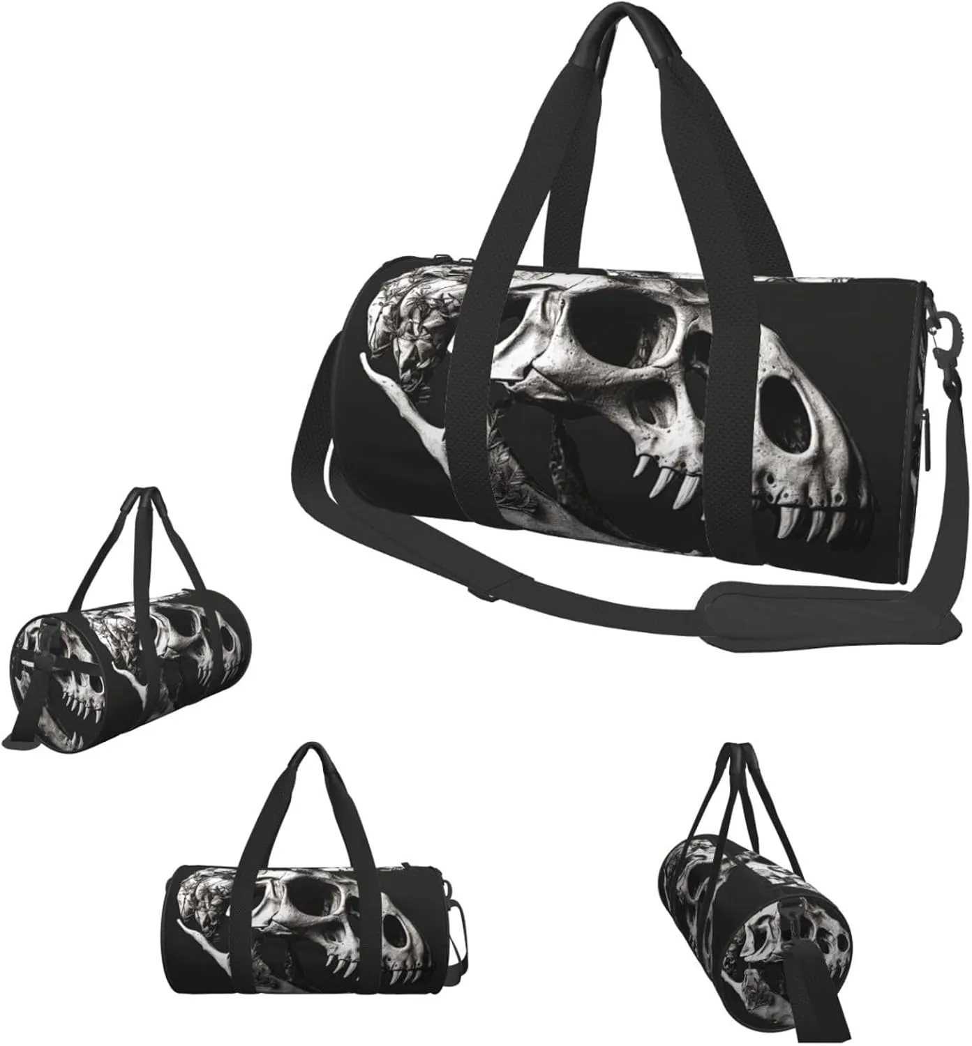 Duffle Bags Black and White Dinosaur Skull Gym Bag for Men Women Waterproof Travel Duffle Bags Convertible Carry on Garment Bag for Travel Sports