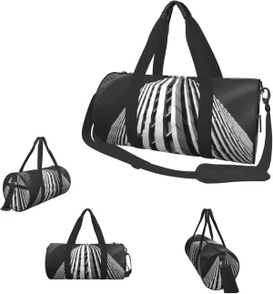 Duffle Bags Black and white striped building Gym Bag for Men Women Waterproof Travel Duffle Bags Convertible Carry on Garment Bag for Travel Sports