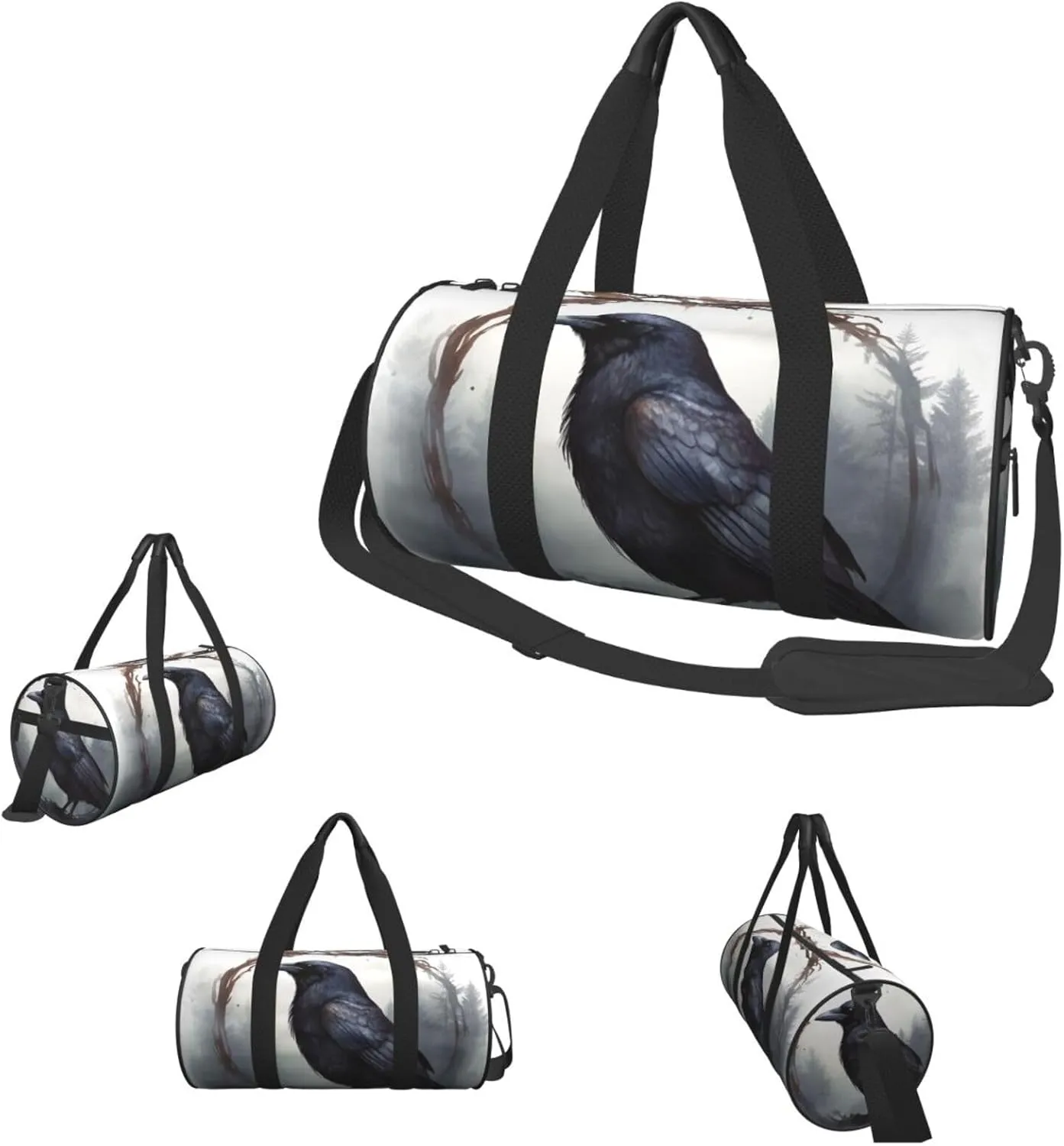 Duffle Bags Black Crow Gym Bag for Men Women Waterproof Travel Duffle Bags Convertible Carry on Garment Bag for Travel Sports