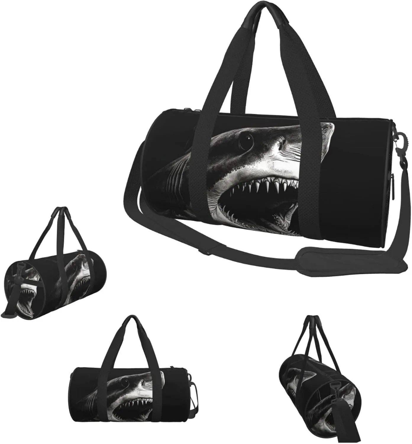 Duffle Bags Black shark head Gym Bag for Men Women Waterproof Travel Duffle Bags Convertible Carry on Garment Bag for Travel Sports