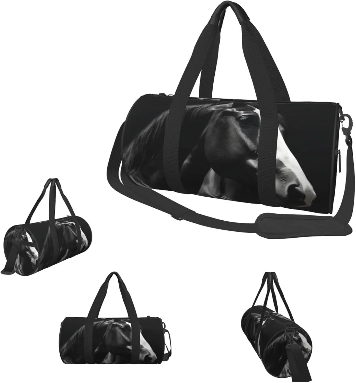 Duffle Bags Black white horses Gym Bag for Men Women Waterproof Travel Duffle Bags Convertible Carry on Garment Bag for Travel Sports