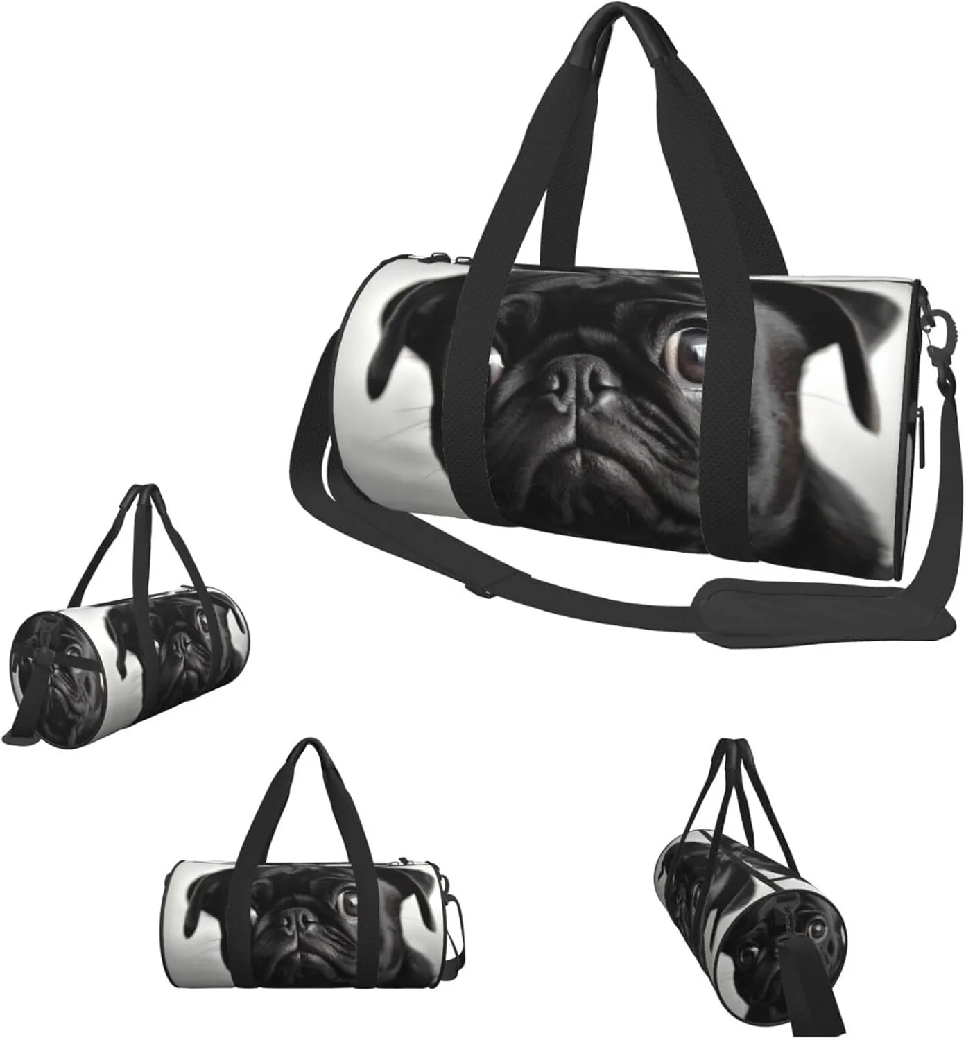 Duffle Bags Cute Black Pug Dog Gym Bag for Men Women Waterproof Travel Duffle Bags Convertible Carry on Garment Bag for Travel Sports