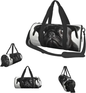 Duffle Bags Cute Black Pug Dog Gym Bag for Men Women Waterproof Travel Duffle Bags Convertible Carry on Garment Bag for Travel Sports