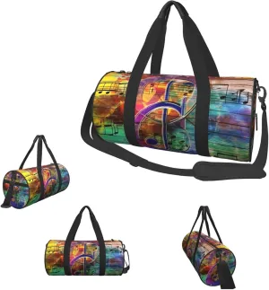 Duffle Bags Music Note Colorful Wooden Gym Bag for Men Women Waterproof Travel Duffle Bags Convertible Carry on Garment Bag for Travel Sports