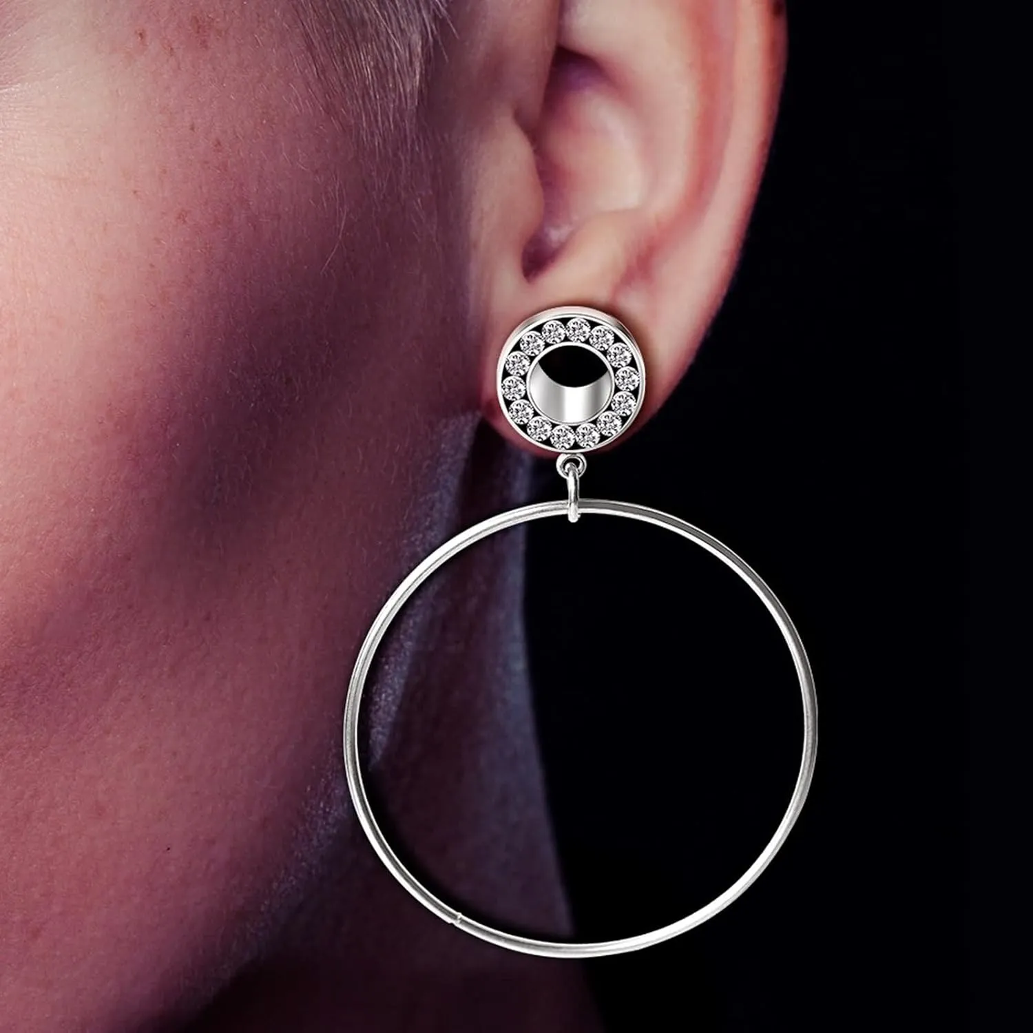 Ear Tunnel Jewelry, Piercing Jewelry Ear with Big Hoop Dangle Stainless Steel 2Pcs