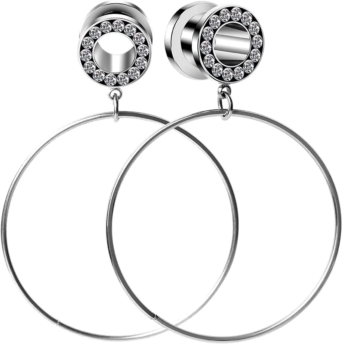 Ear Tunnel Jewelry, Piercing Jewelry Ear with Big Hoop Dangle Stainless Steel 2Pcs