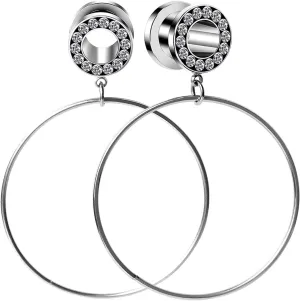 Ear Tunnel Jewelry, Piercing Jewelry Ear with Big Hoop Dangle Stainless Steel 2Pcs