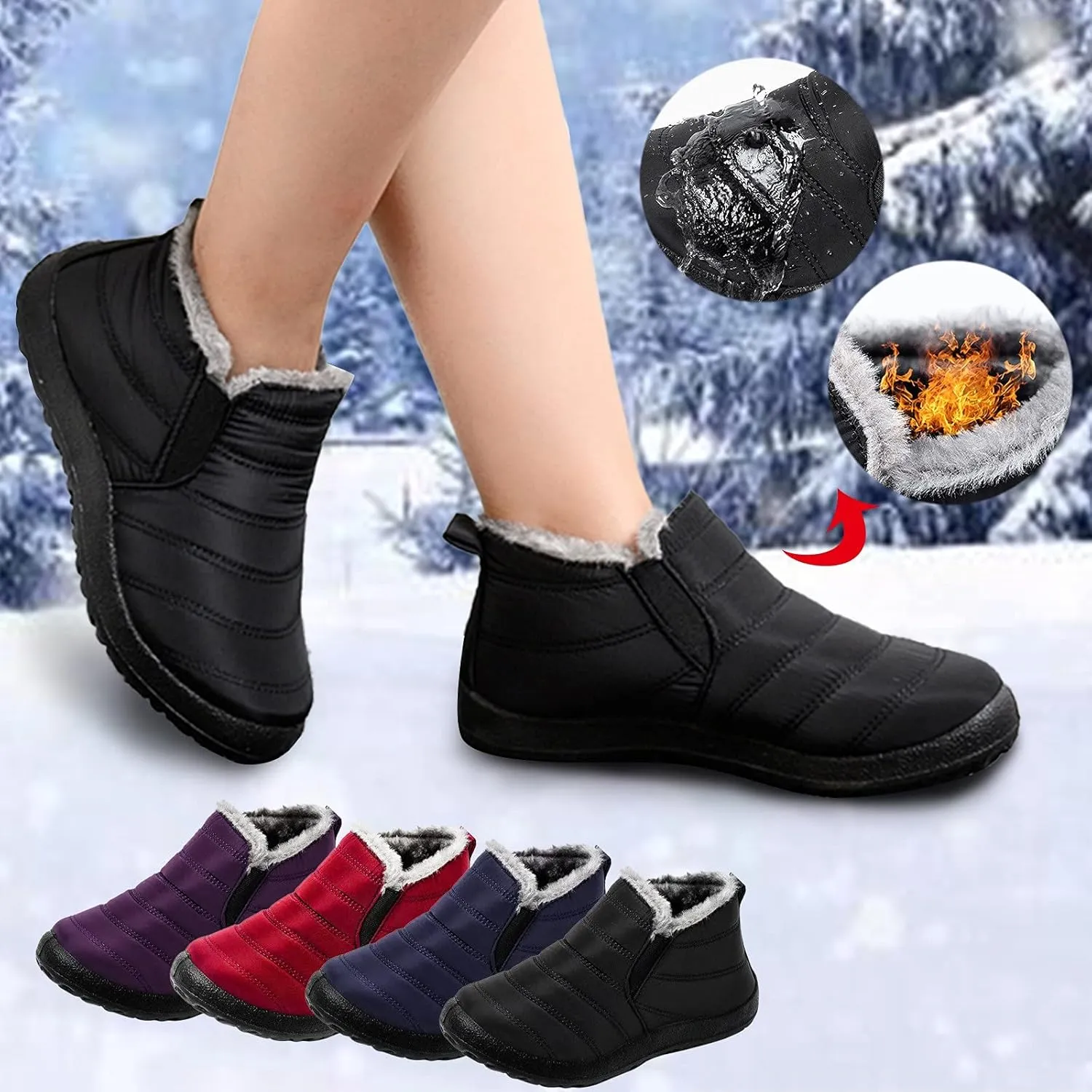 Eduavar Cowboy Boots for Women Cowboy Style, Western Boots Women Winter Snow Boots Casual Round Toe Warm Fleece Boots Shoes