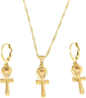 Egyptian Ankh Cross Jewelry Set Women Gold Color Charms Jewelry Egypt Hieroglyphs Set