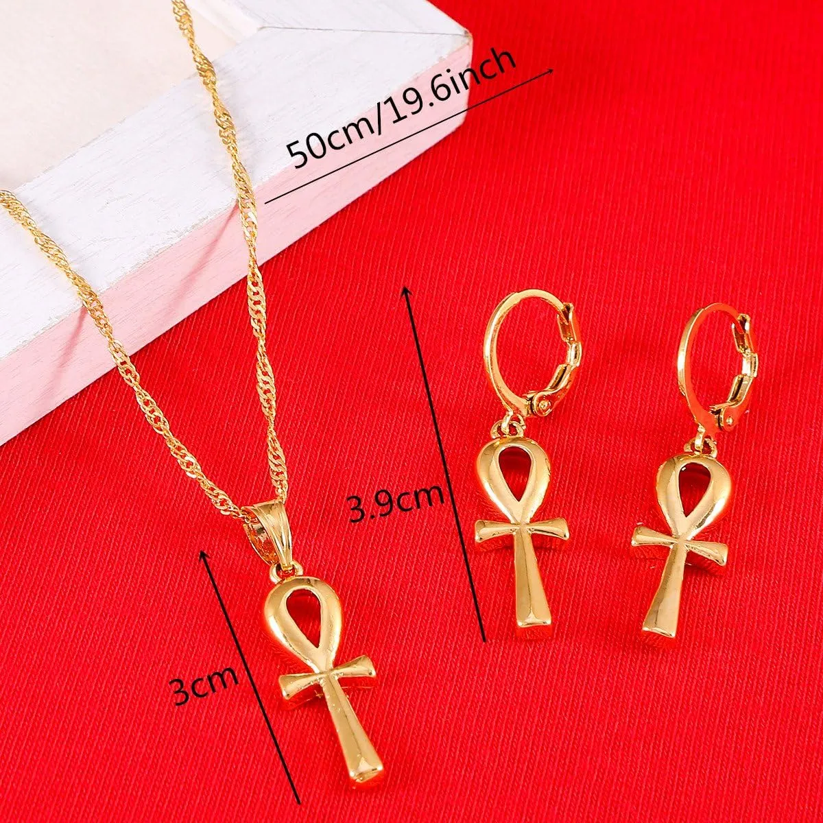 Egyptian Ankh Cross Jewelry Set Women Gold Color Charms Jewelry Egypt Hieroglyphs Set