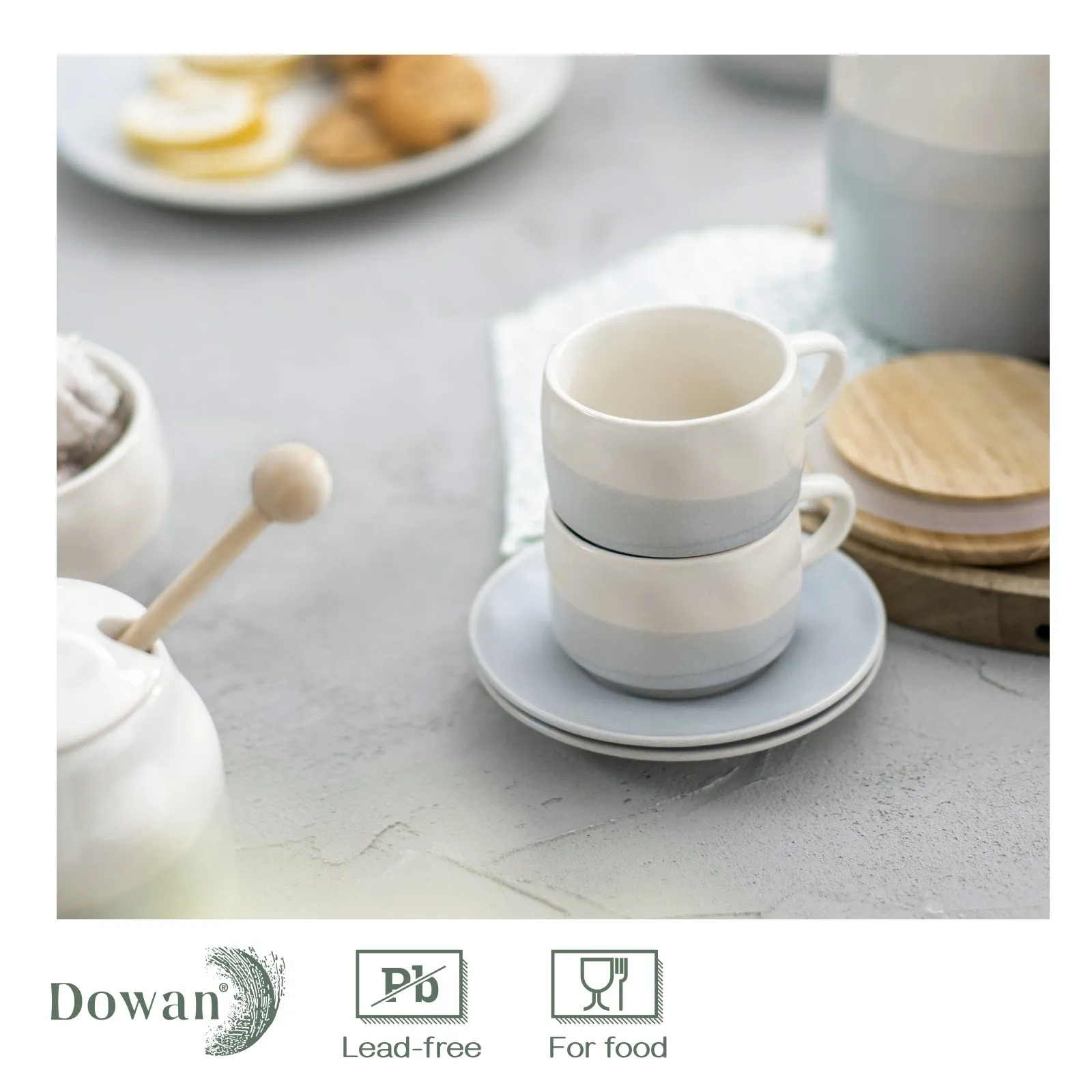 Espresso Cups with Saucers, 3 oz Ceramic Coffee Cups, Set of 4