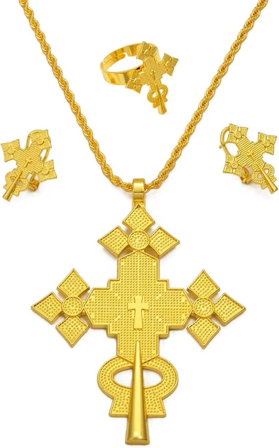 Ethiopian Eritrean Cross Jewelry, Ethiopian Jewelry for Women Set, Eritrean Jewelry Sets Necklaces Earrings Ring for Women Africa Ethnic Wedding Party Gifts
