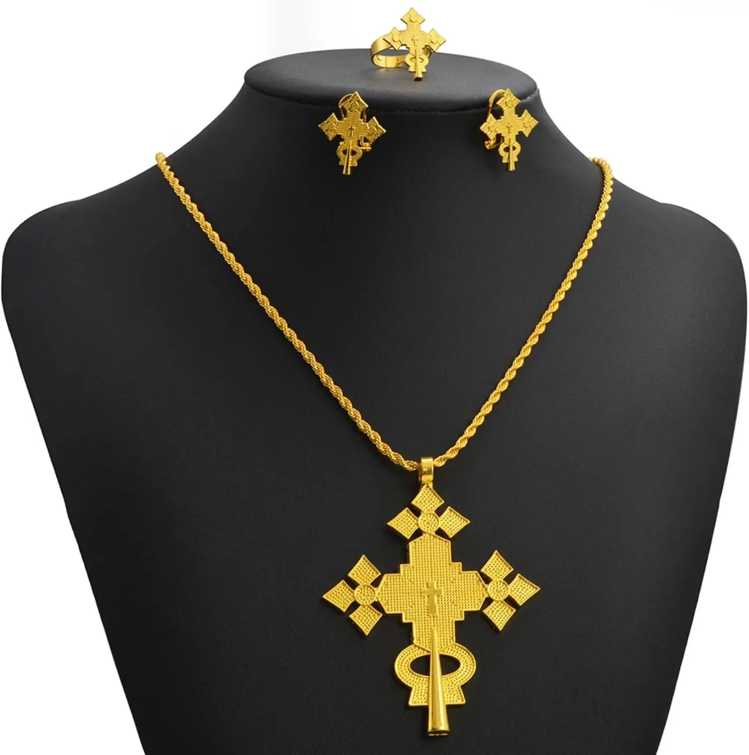 Ethiopian Eritrean Cross Jewelry, Ethiopian Jewelry for Women Set, Eritrean Jewelry Sets Necklaces Earrings Ring for Women Africa Ethnic Wedding Party Gifts