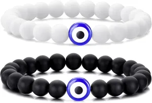 Evil Eye Bracelets for Men Women 8mm Beaded Bracelet Ojo Turco Protection Bracelets BFF Bracelets for 2