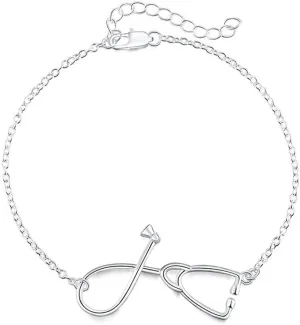 Fashion Jewelry 925 Sterling Silver Stethoscope Chain Bracelet for Doctor Nurse Jewelry Gift