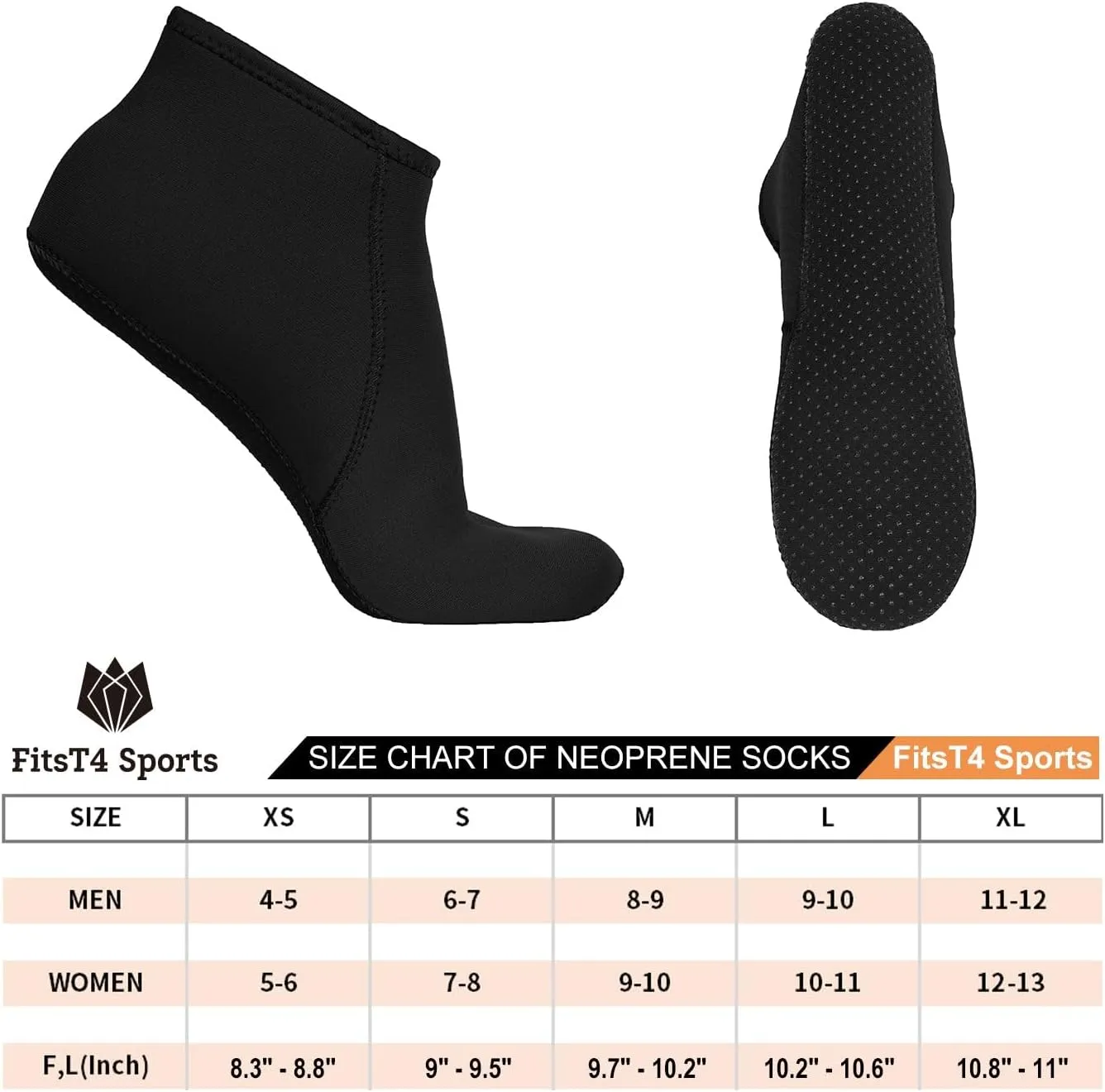 FitsT4 Sports Neoprene Water Socks 3mm Snorkel Fin Anti-Slip Sock Swim Men Women Dive Wetsuit Booties