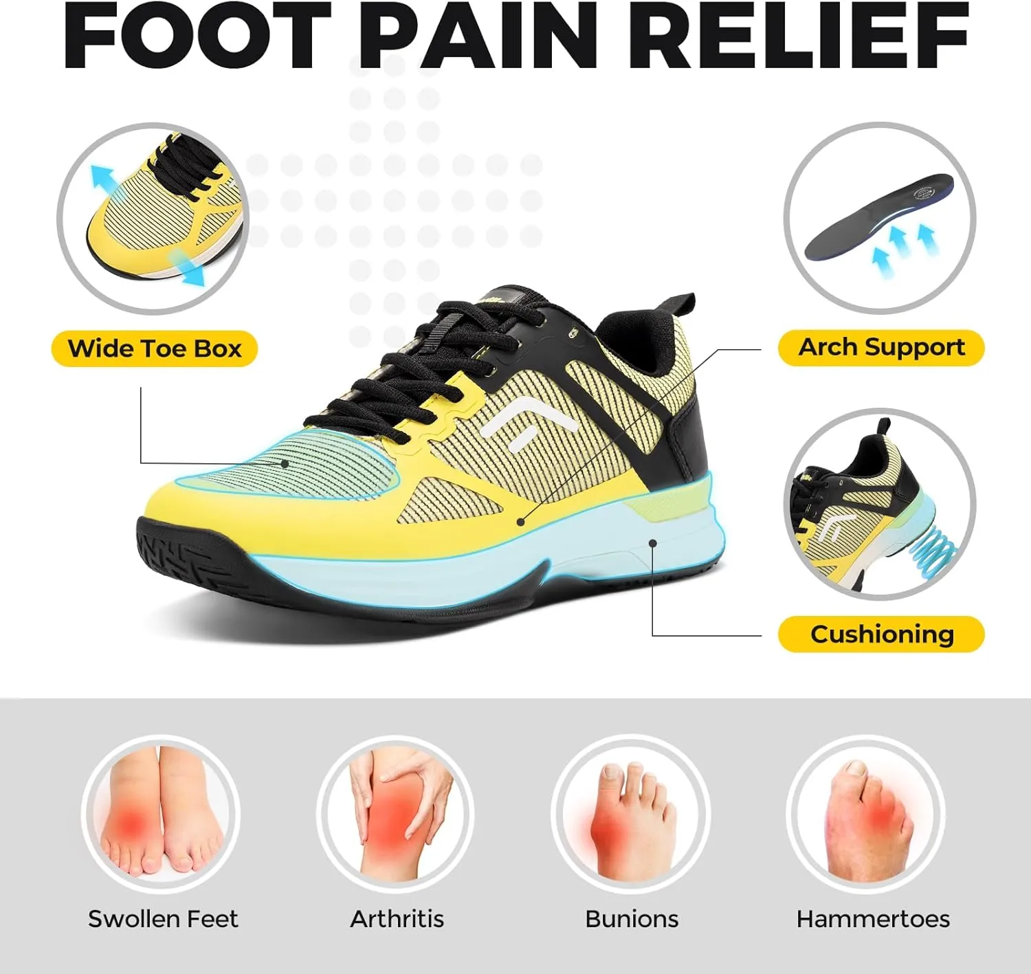 FitVille Extra Wide Pickleball Shoes for Men, All Court Tennis Sneakers Shoes with Arch Support