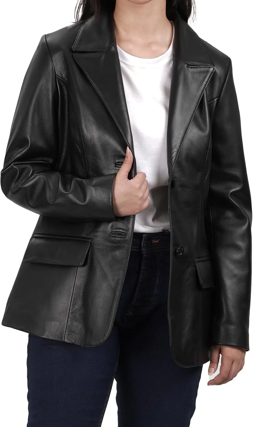 fjackets Leather Blazers for Women - Real Lambskin Leather Jackets Womens - Premium Blazers for Women Business & Casual