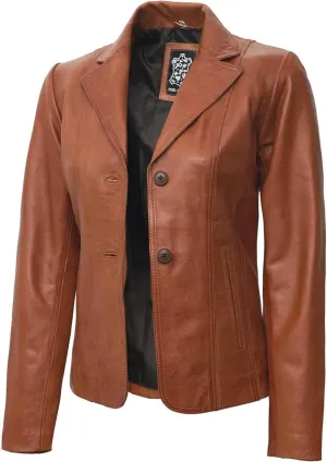 fjackets Leather Blazers for Women - Real Lambskin Leather Jackets Womens - Premium Blazers for Women Business & Casual