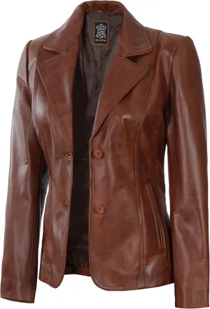 fjackets Leather Blazers for Women - Real Lambskin Leather Jackets Womens - Premium Blazers for Women Business & Casual