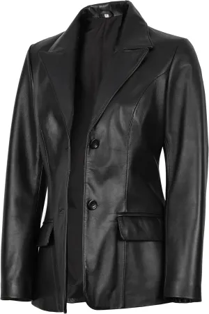 fjackets Leather Blazers for Women - Real Lambskin Leather Jackets Womens - Premium Blazers for Women Business & Casual