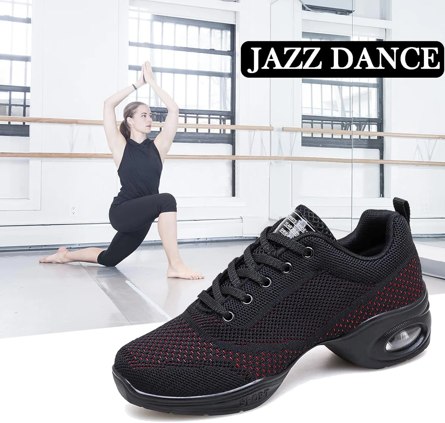 FLIOZY Women's Jazz Shoes Lace-up Platform Air Cushion Dance Shoes Breathable Athletic Fitness Yoga Walking Sneaker