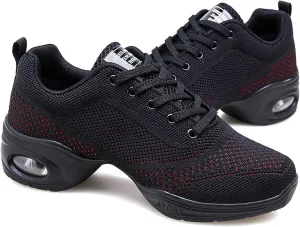 FLIOZY Women's Jazz Shoes Lace-up Platform Air Cushion Dance Shoes Breathable Athletic Fitness Yoga Walking Sneaker