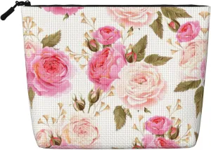 Floral Flower Rose Print Cosmetic Bags for Women Large Capacity Purse Travel Toiletry Zipper Storage Pouch