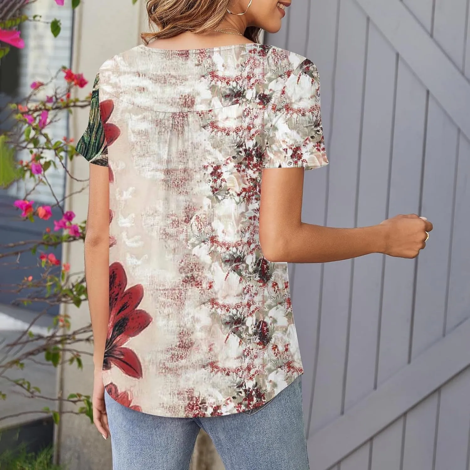 Floral Tops for Women 2025 Short Sleeve Boho Summer Tshirt Dressy Casual Trendy Blouse Ladies Boho Hawaiian Shirts